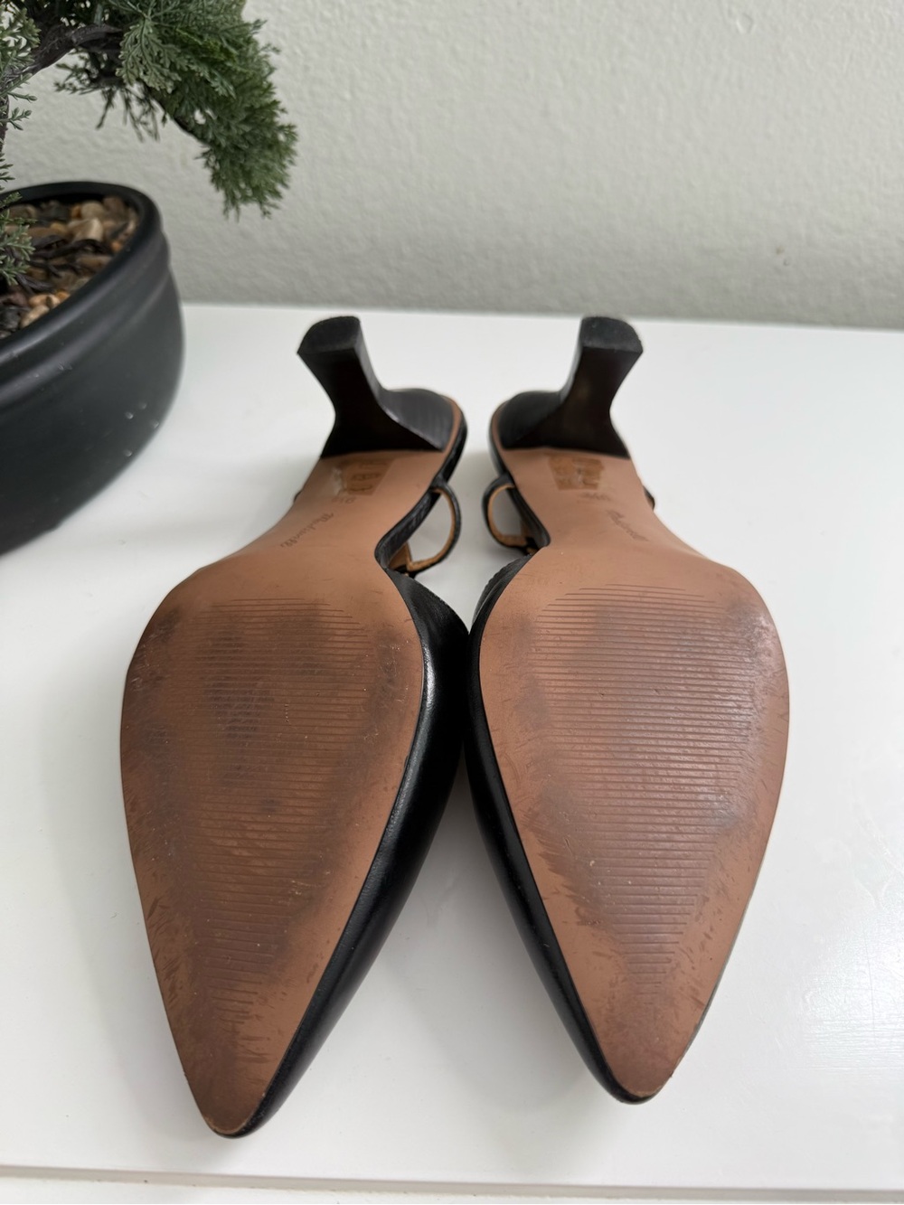 Madewell size 9.5 the Debbie slingback Black Leather Pointed Slingback Heels - Picture 6 of 8